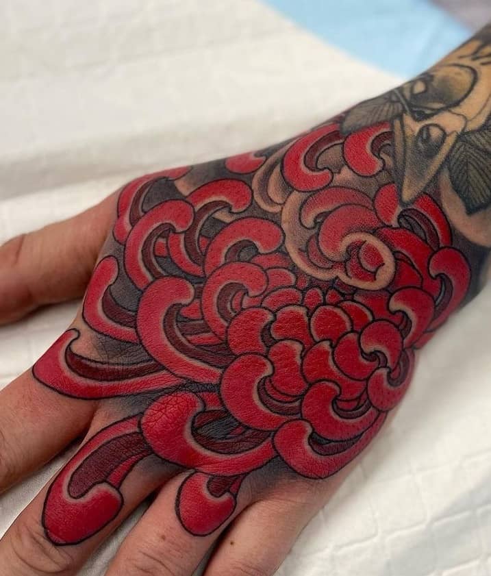 Japanese Flower Hand Tattoo
