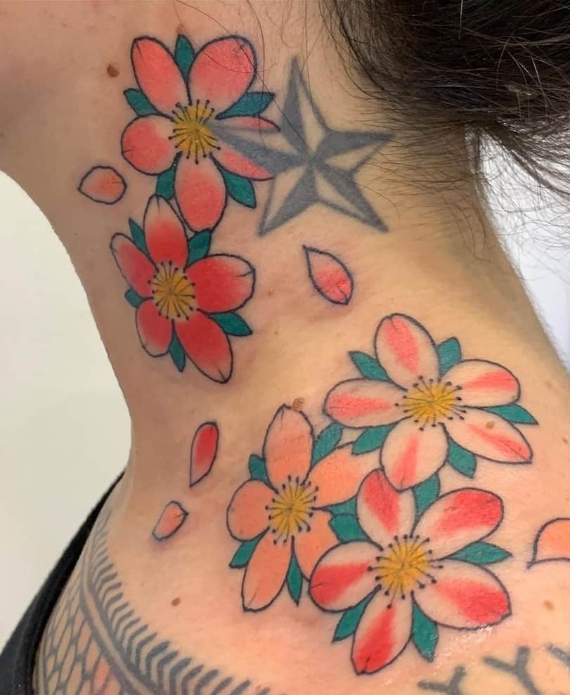 Japanese Flower Neck Tattoo