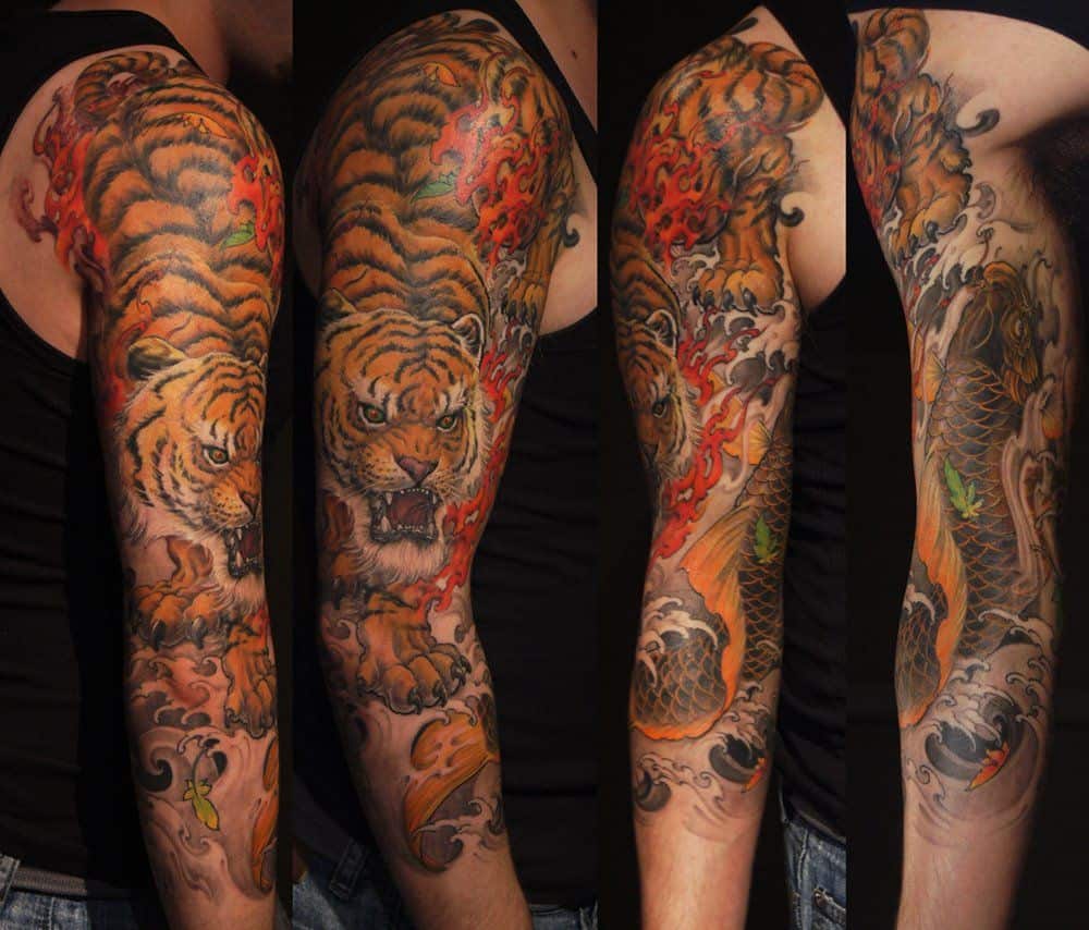 Japanese Tiger and Koi Fish Tattoo