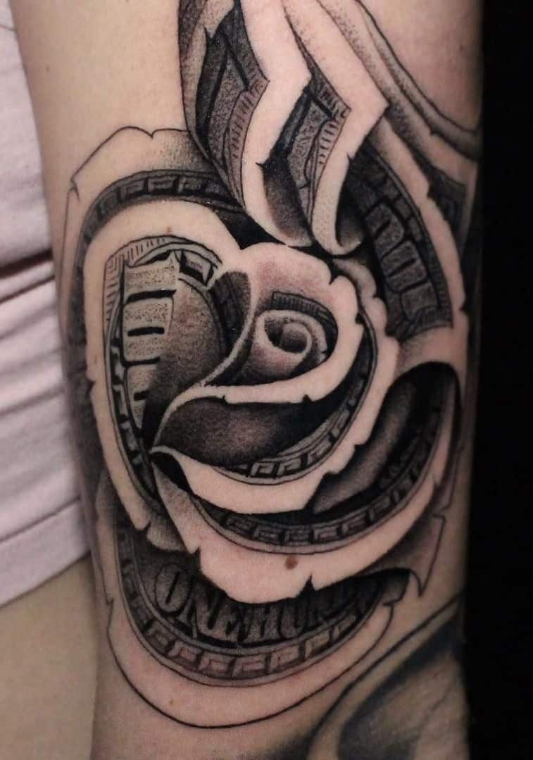 Amazing Grey Ink Money Tattoo Design