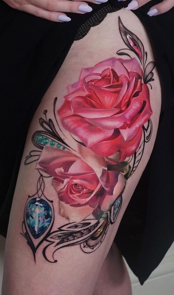 Rose Thigh Tattoo 