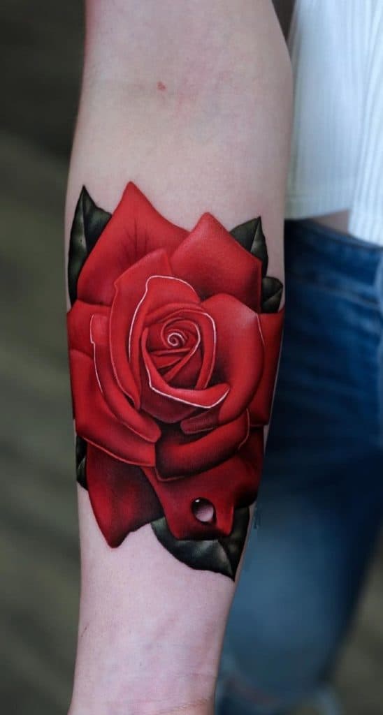 Red Rose Forearm Tattoo