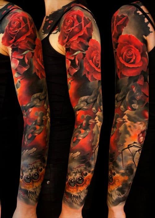 Red Rose Sleeve Tattoo