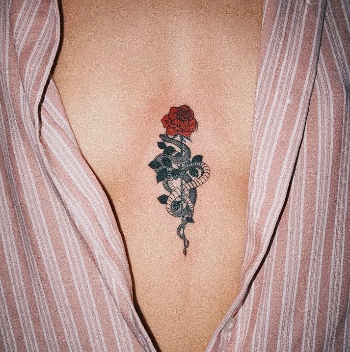 Red Rose and Snake Tattoo