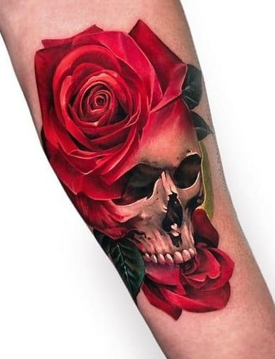 Skull and Rose Tattoo