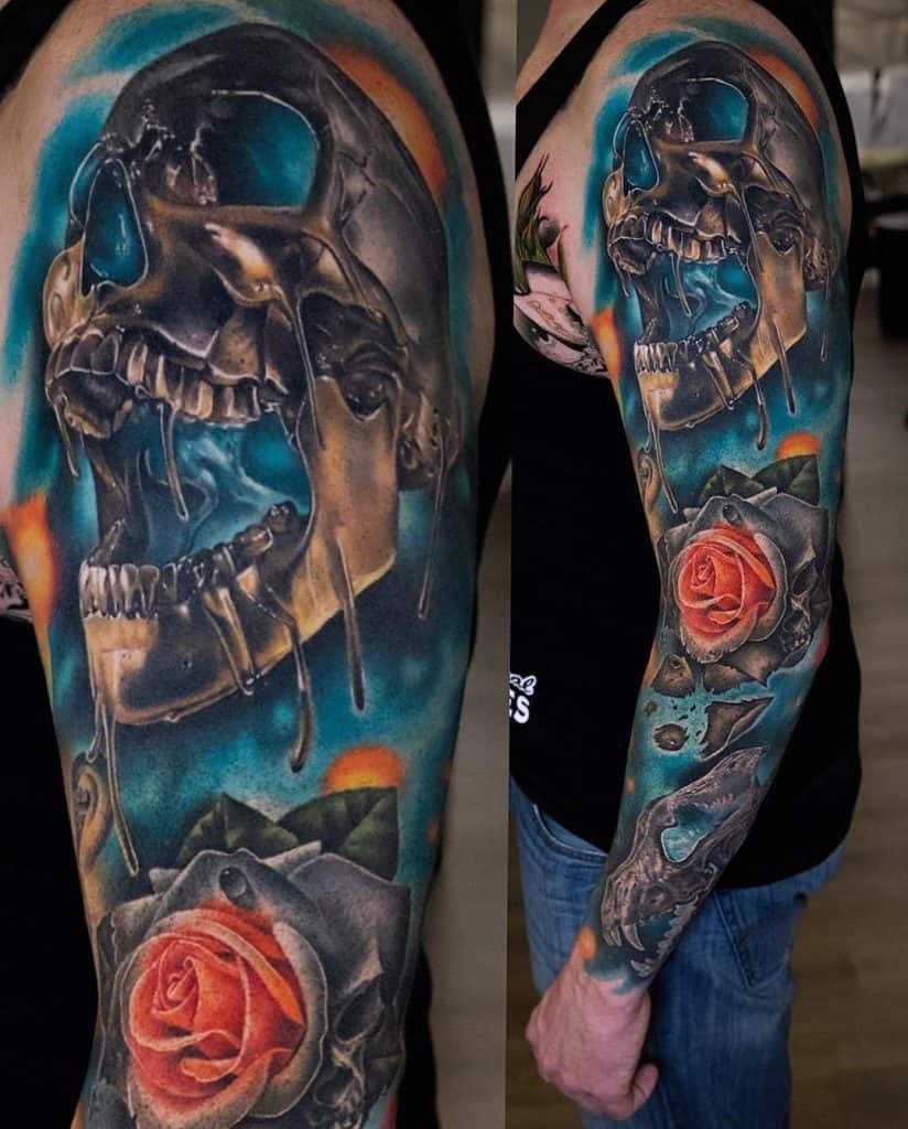 Skull and Rose Tattoo Sleeve