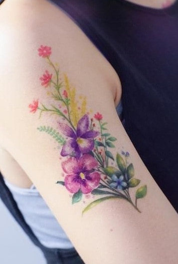 Watercolor Bouquet Flower Tattoo