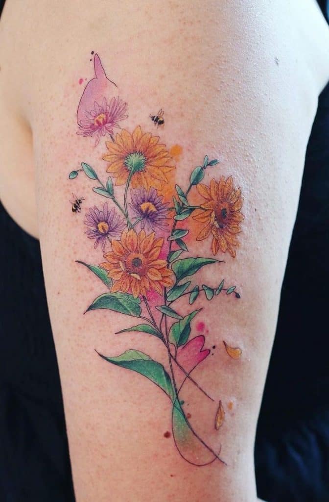 Watercolor Bouquet Flower Tattoo 