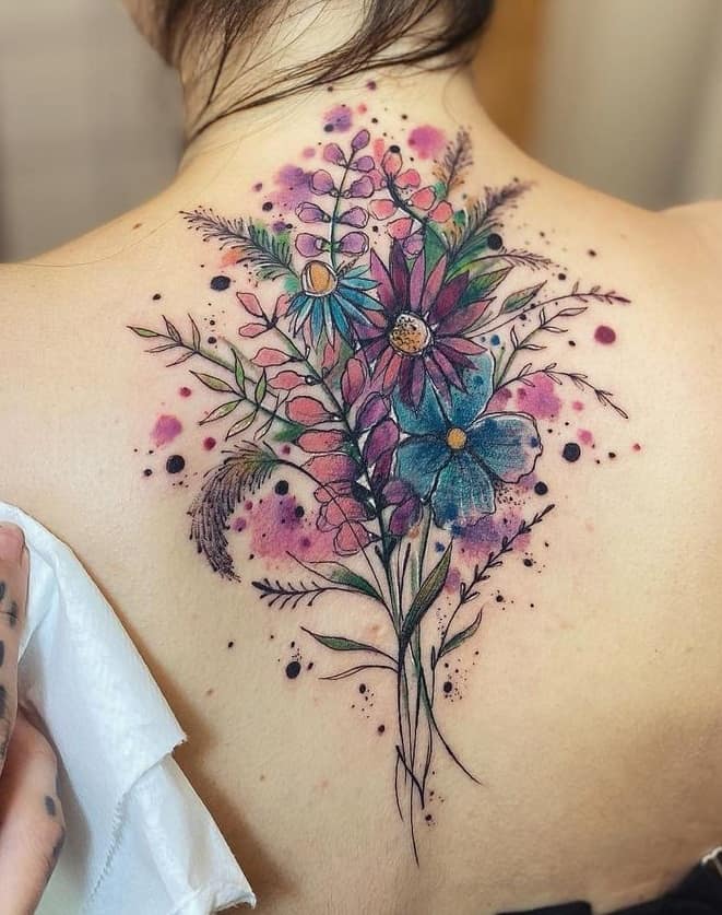 Watercolor Bouquet Flower Tattoo
