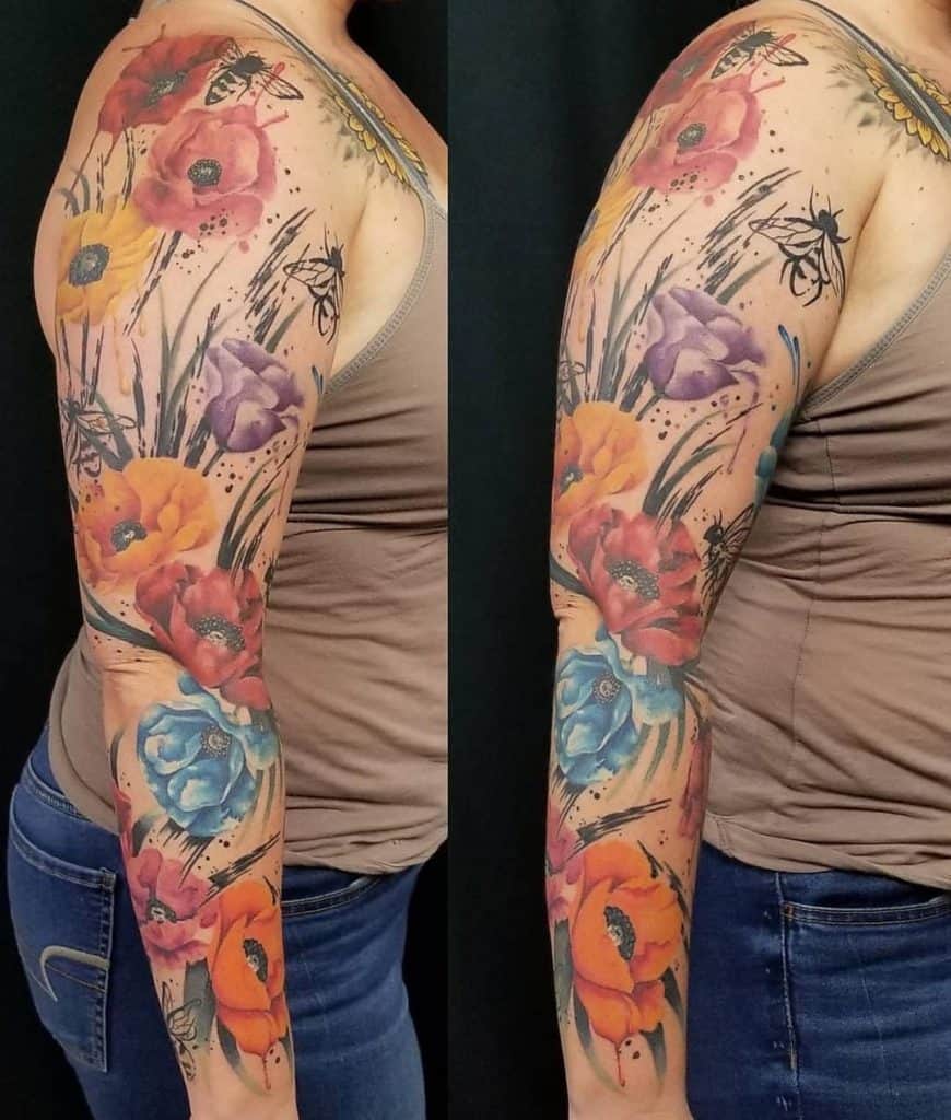 Watercolor Flower Tattoo Sleeve