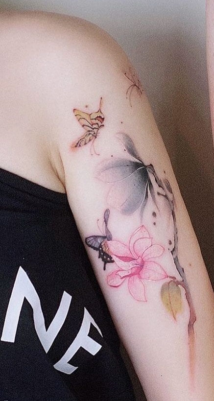 Butterfly and Flowers Tattoo