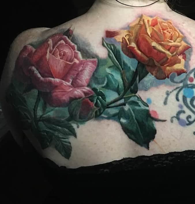Yellow Rose and Red Rose Tattoo