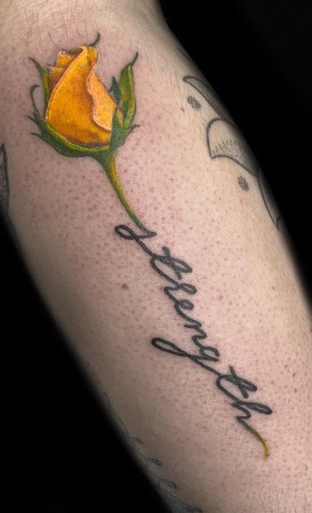 Yellow Rose with Lettering Tattoo