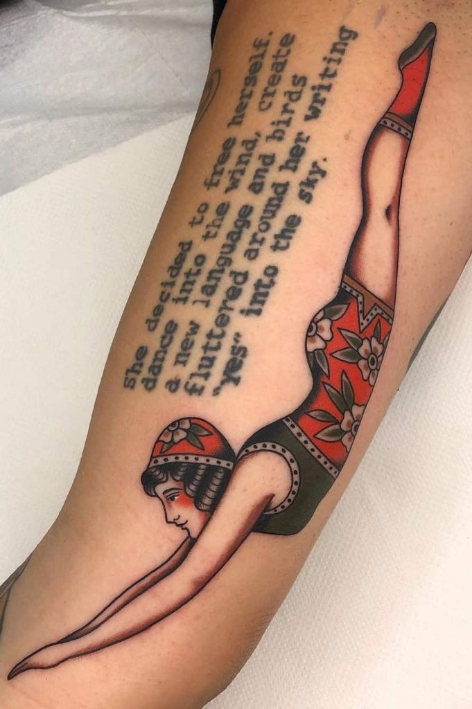 American Traditional Diving Girl Tattoo