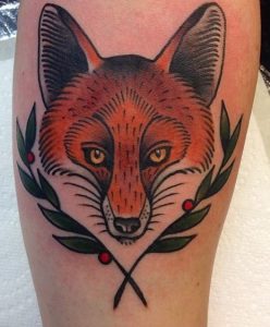 American Traditional Fox Tattoo