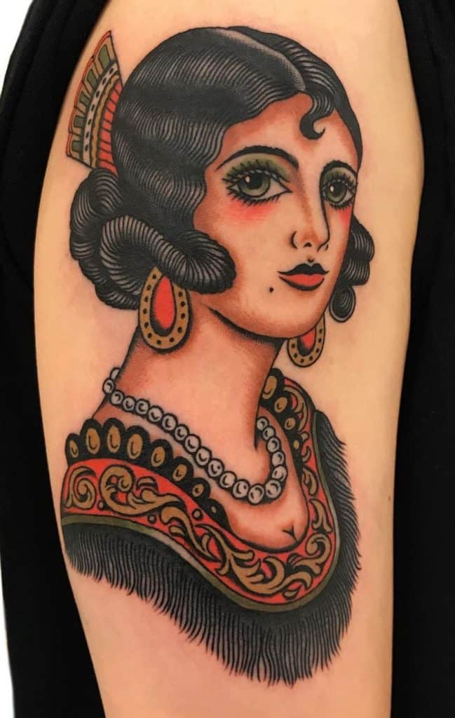 American Traditional Portrait Tattoo