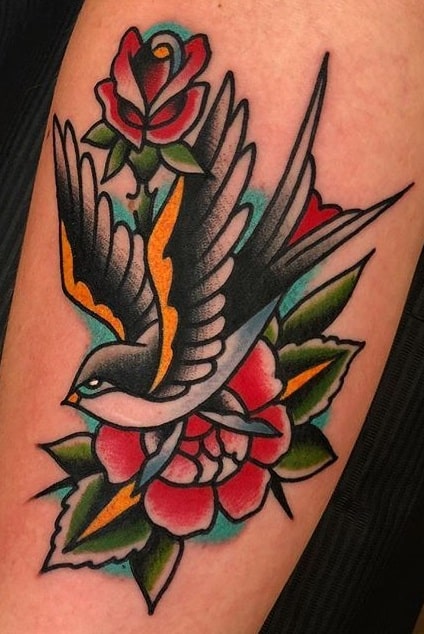 American Traditional Swallow Tattoo