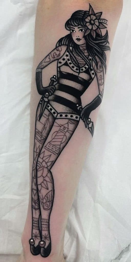 Dagger and Pin-Up Tattoo