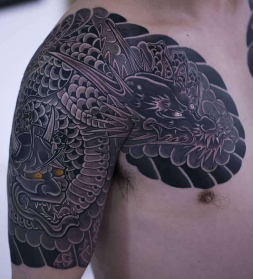 Japanese Dragon and Hannya Mask Tattoo