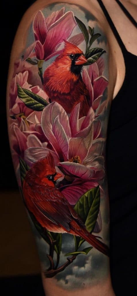 Bird and Flowers Tattoo