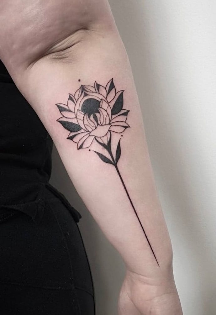 Black-work Flower Tattoo