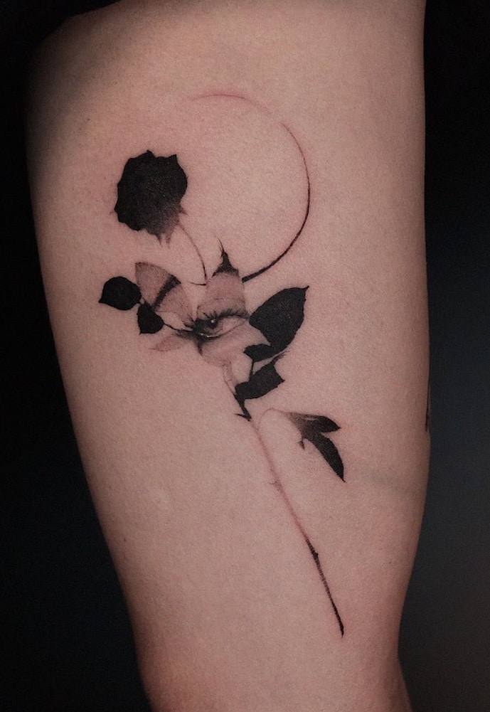 Black-work Flower Tattoo 