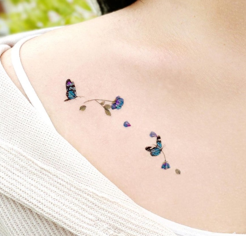 Butterflies with Flowers Tattoo