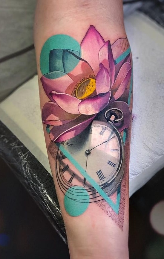 Clock and Flower Tattoo