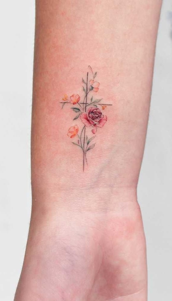 Cross Flower Tattoo