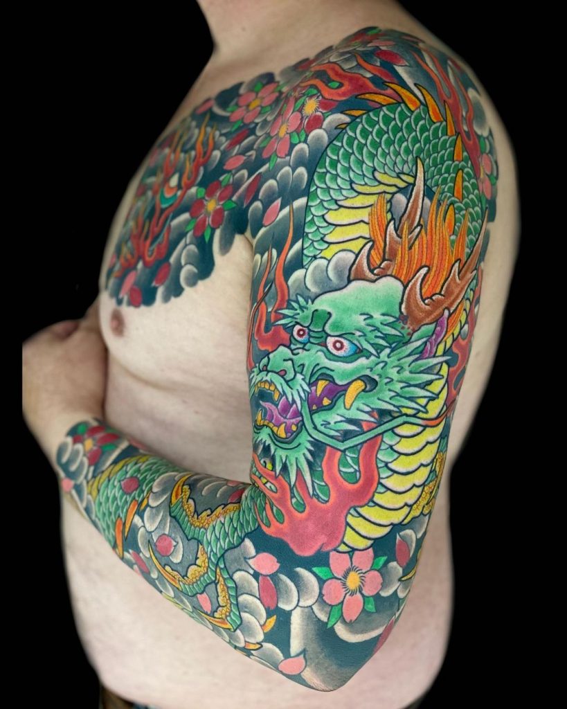 Dragon and Flower Tattoo