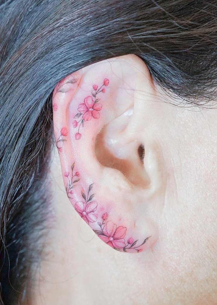 Flower Ear Tattoo
