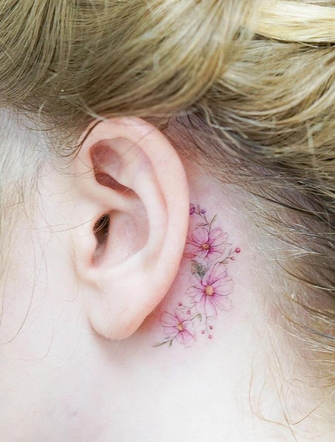 Flower Tattoo behind the Ear