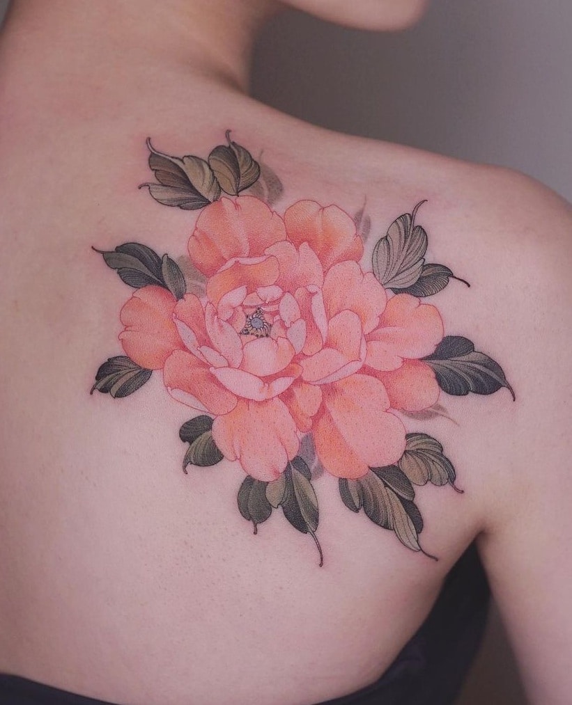 Flower Tattoo on Shoulder Blade