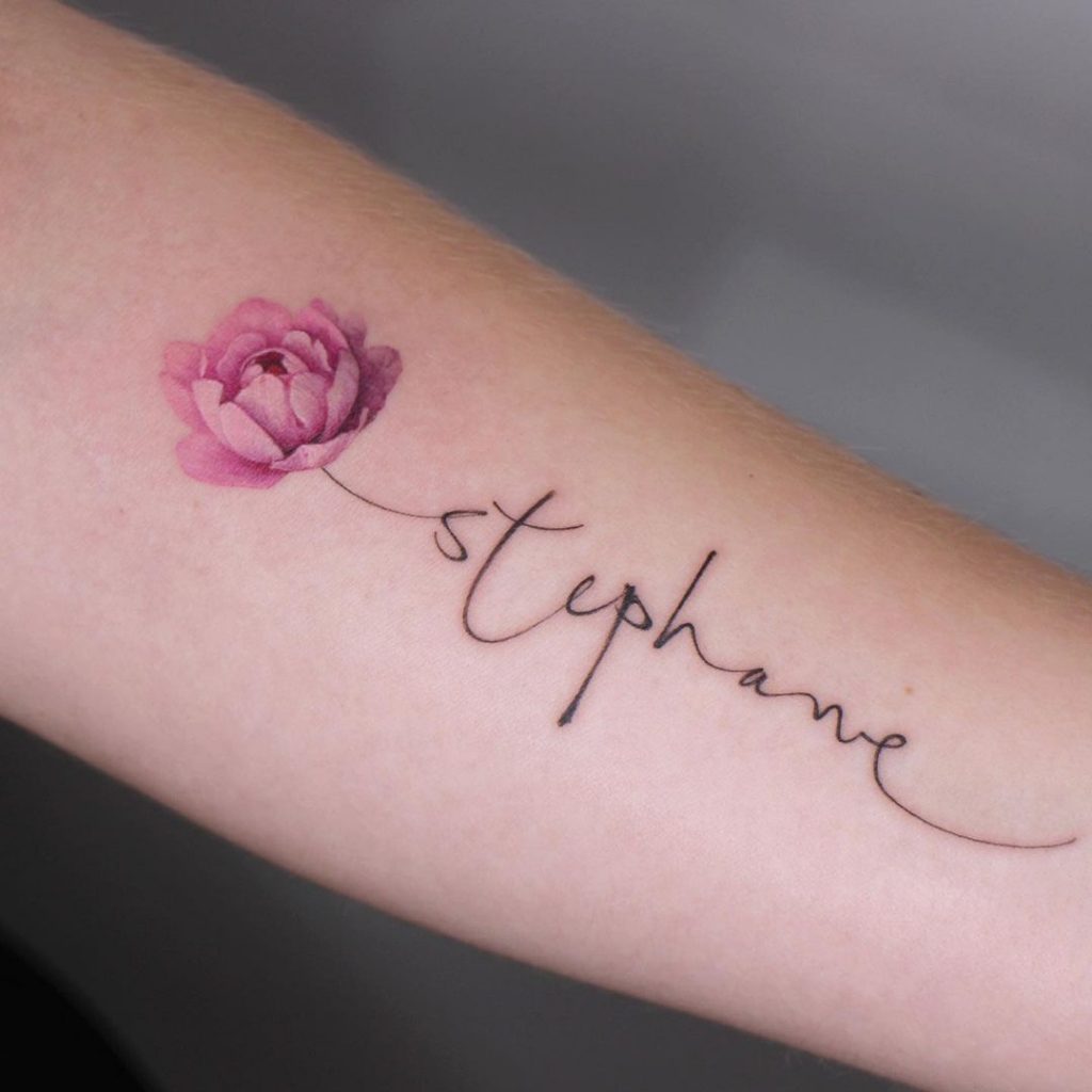 Flower Tattoo with Name in Stem