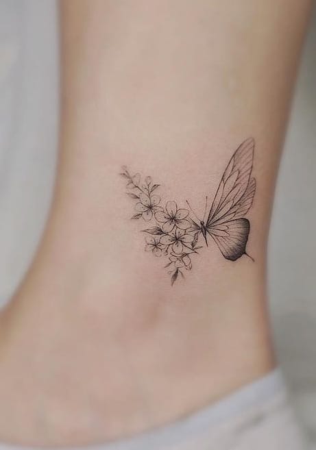 Half Butterfly Half Flower Tattoo