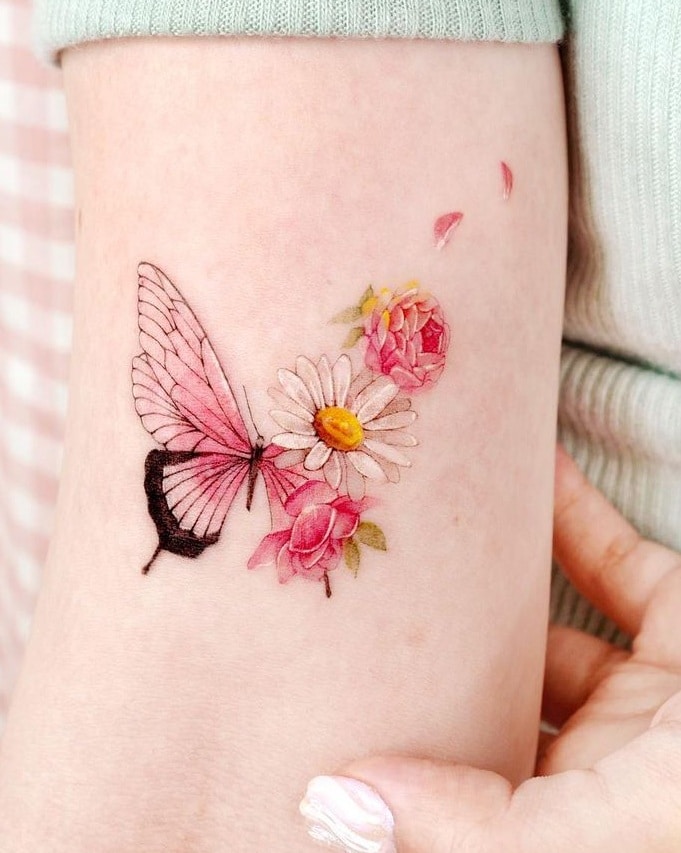 Half Butterfly Half Flower Tattoo
