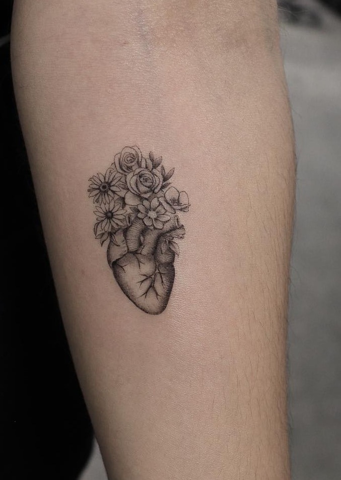 Heart and Flower Tattoo