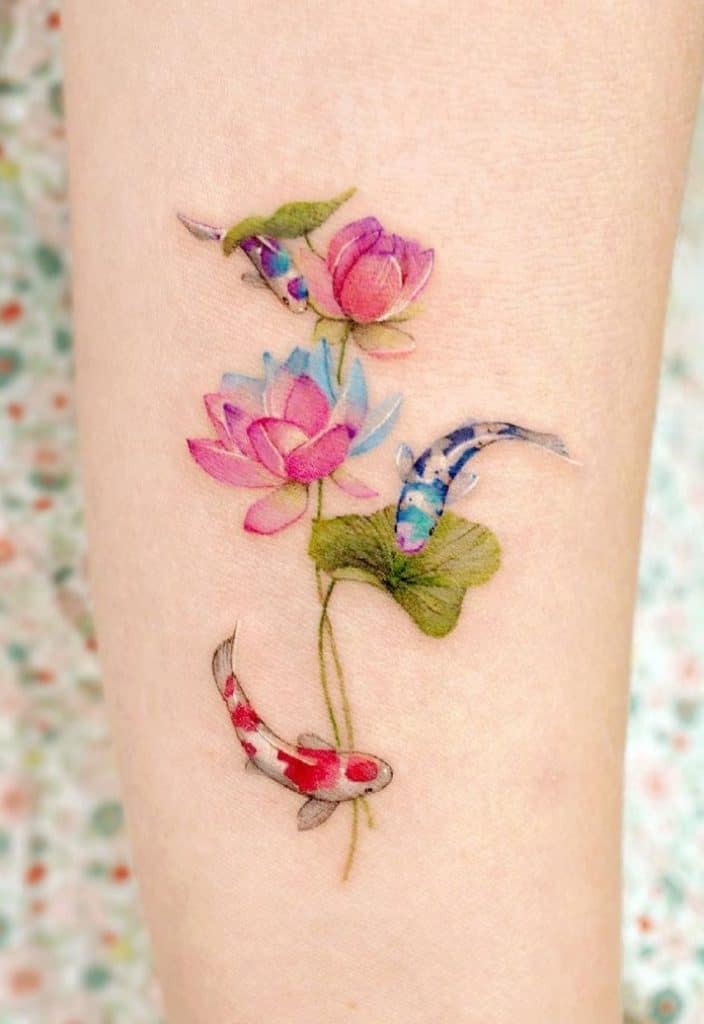 Lotus and Koi Fish Tattoo