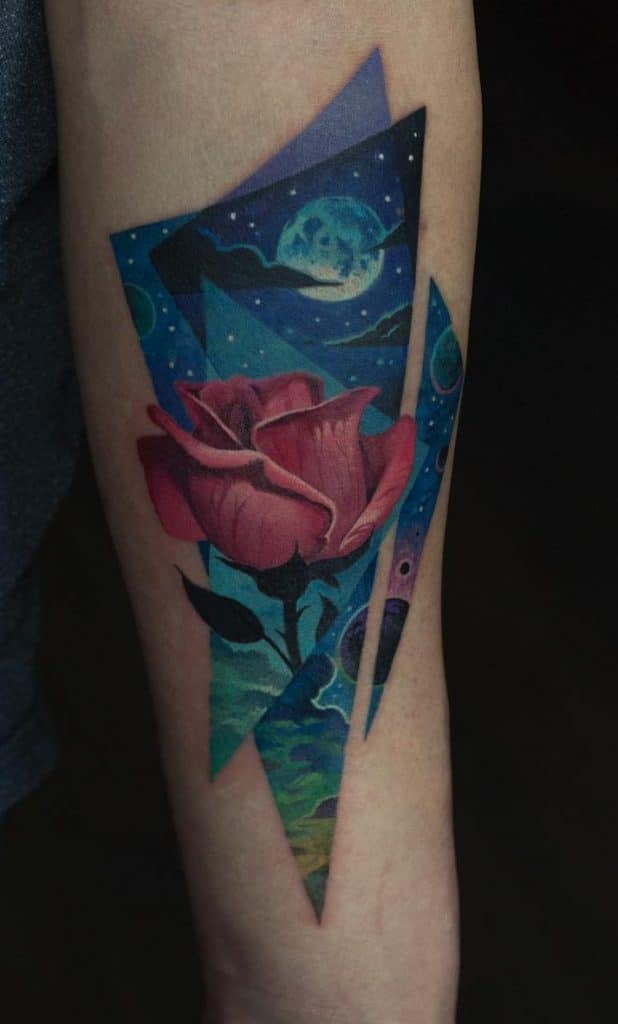 Moon and Flower Tattoo