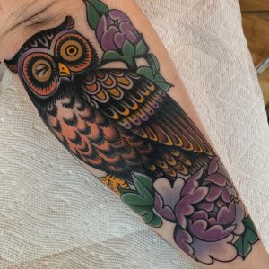 Owl and Flower Tattoo