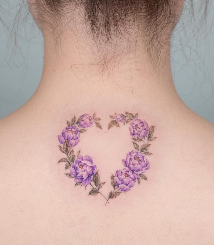 Pink roses on the back of the neck.