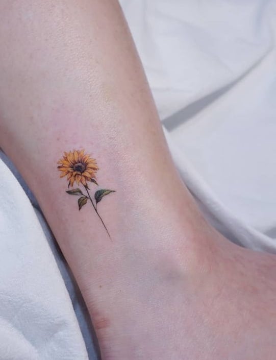 Small Sunflower Tattoo on Ankle