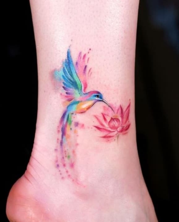 Small Watercolor Hummingbird Tattoo