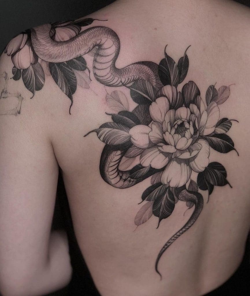Snake and Flower Tattoo