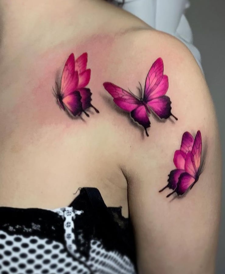 3D Butterfly Tattoos on Shoulder