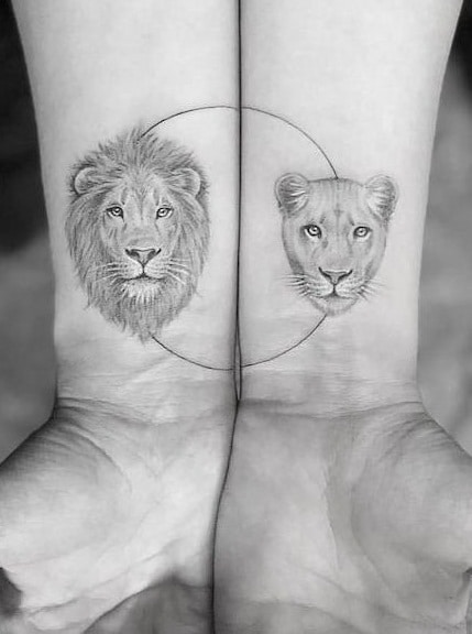 Lion and Lioness Tattoo for Couples