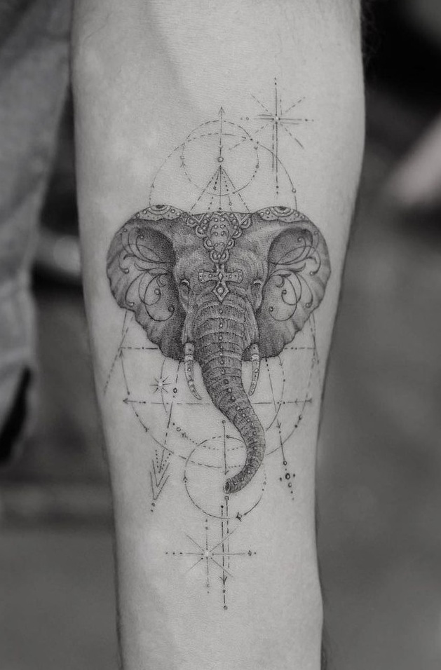 Ornamental Elephant Head Tattoo 