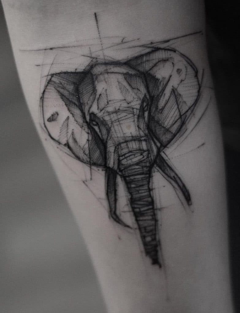 Sketchy Elephant Head Tattoo