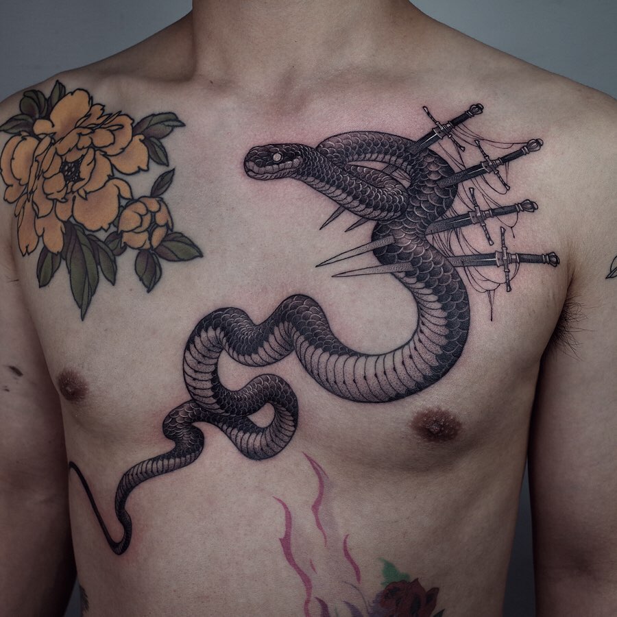 Snake Chest Tattoo