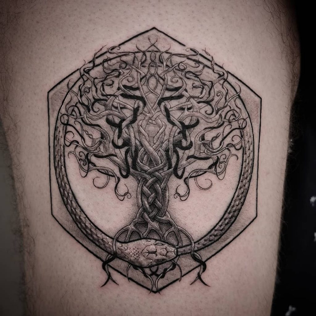 Ouroboros and Yggdrasil Tattoo